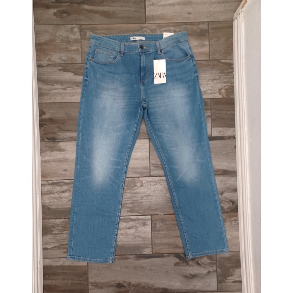 NWT Men Blue Zara Straight Fit Jeans Size 46 Regular Brand New - Picture 1 of 10
